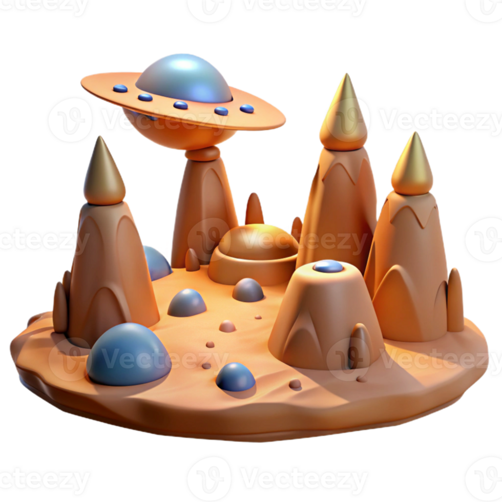 beautiful traditional Cartoon Alien Landscape 3D Render high resolution png