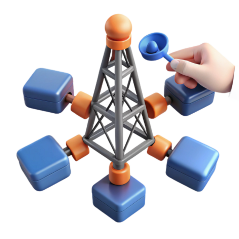 wonderful vintage Network Infrastructure Connecting Nodes via Central Tower detailed png