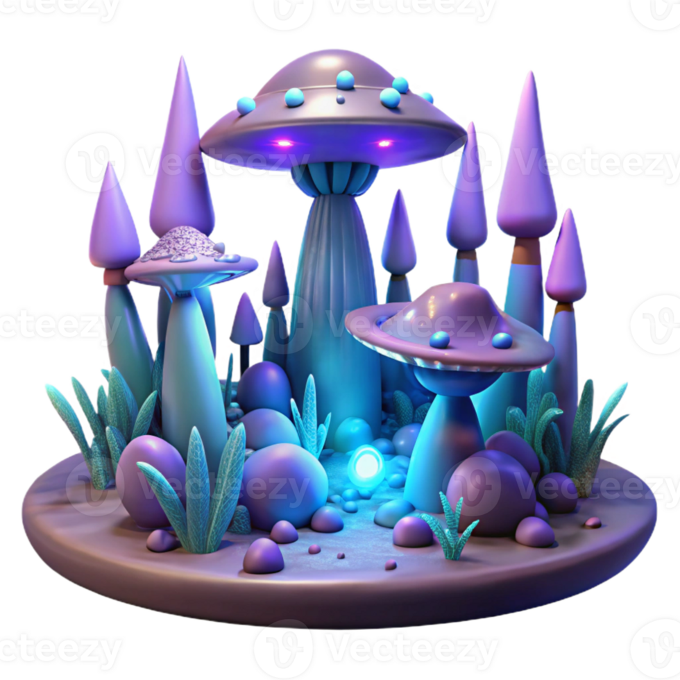 extraordinary minimalist Enchanted 3D Mushroom Landscape high quality png