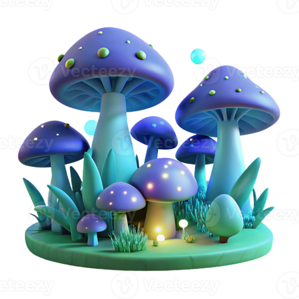 serene rustic Enchanted 3D Mushroom Forest Illustration high quality png