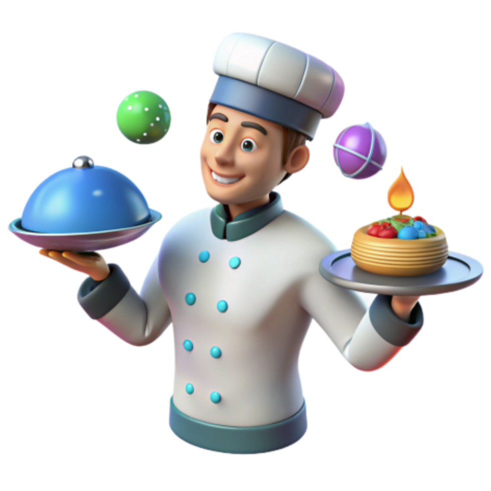 elegant minimalist Chefs Delight Culinary 3D Cartoon Character with Food original png