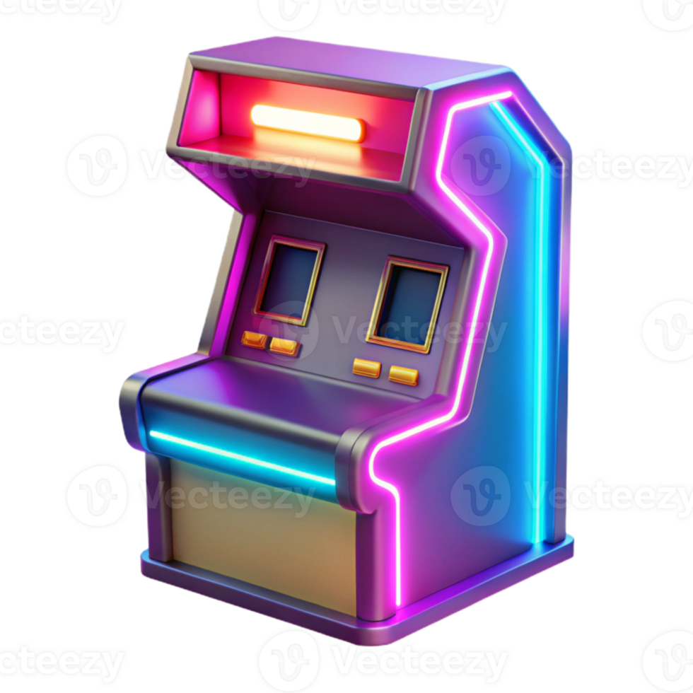 dramatic modern Retro Arcade Game Machine 3D Render detailed png