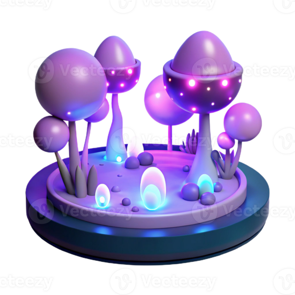 vibrant contemporary Glowing Mushroom Forest 3D Render genuine png