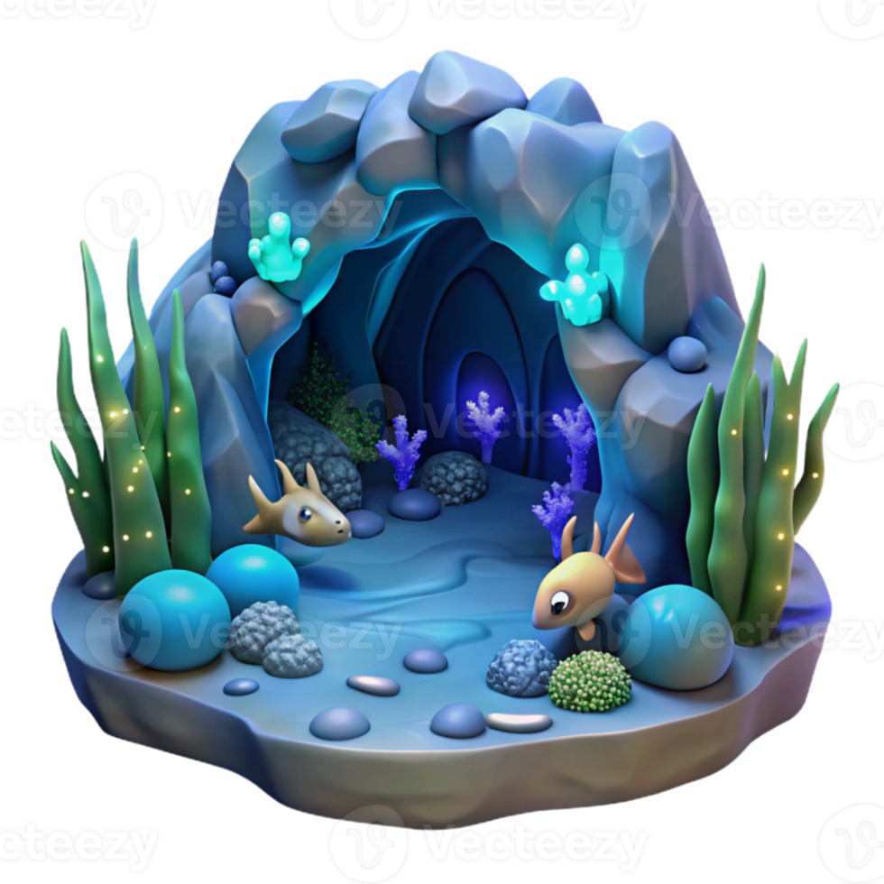 dramatic vintage Enchanted Underwater Cave 3D Render 4K png