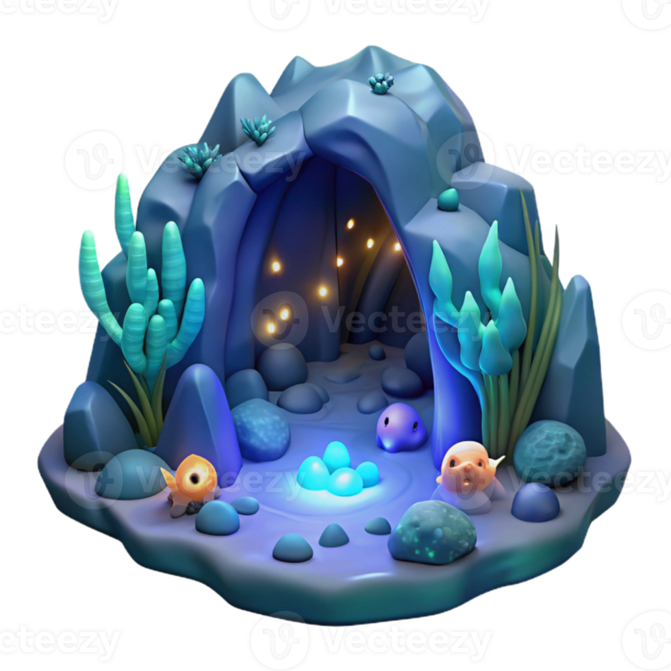 beautiful artistic Enchanted Underwater Cave 3D Render detailed png