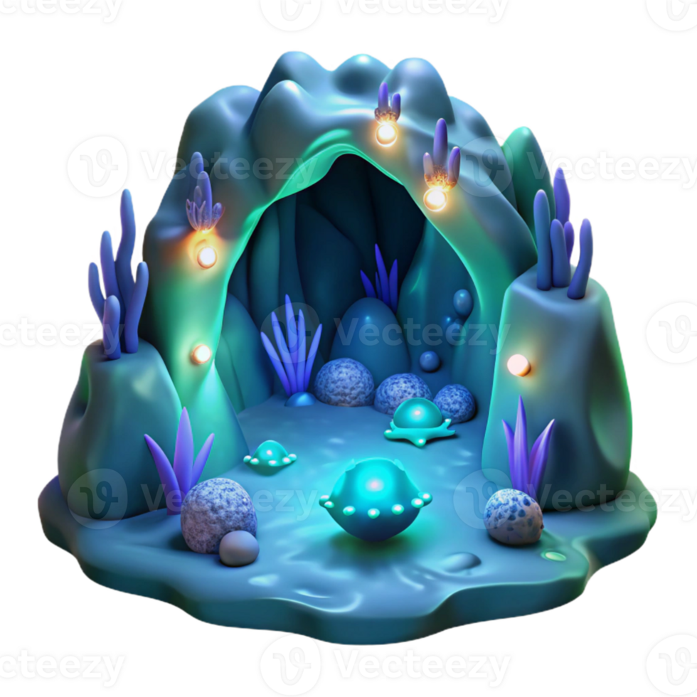 beautiful creative Glowing Underwater Cave 3D Render 4K png