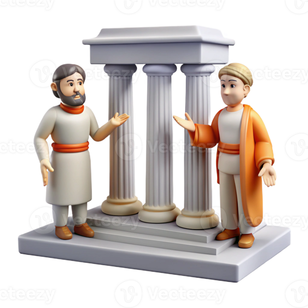 elegant modern 3D Illustration Two Figures Discussing near Columns professional png