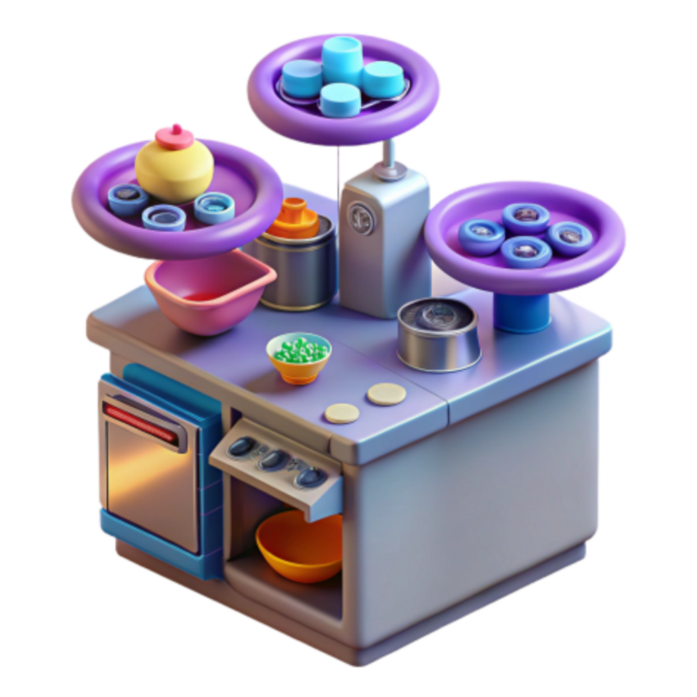 dramatic abstract Whimsical Kitchen Appliance with Rotating Trays detailed png