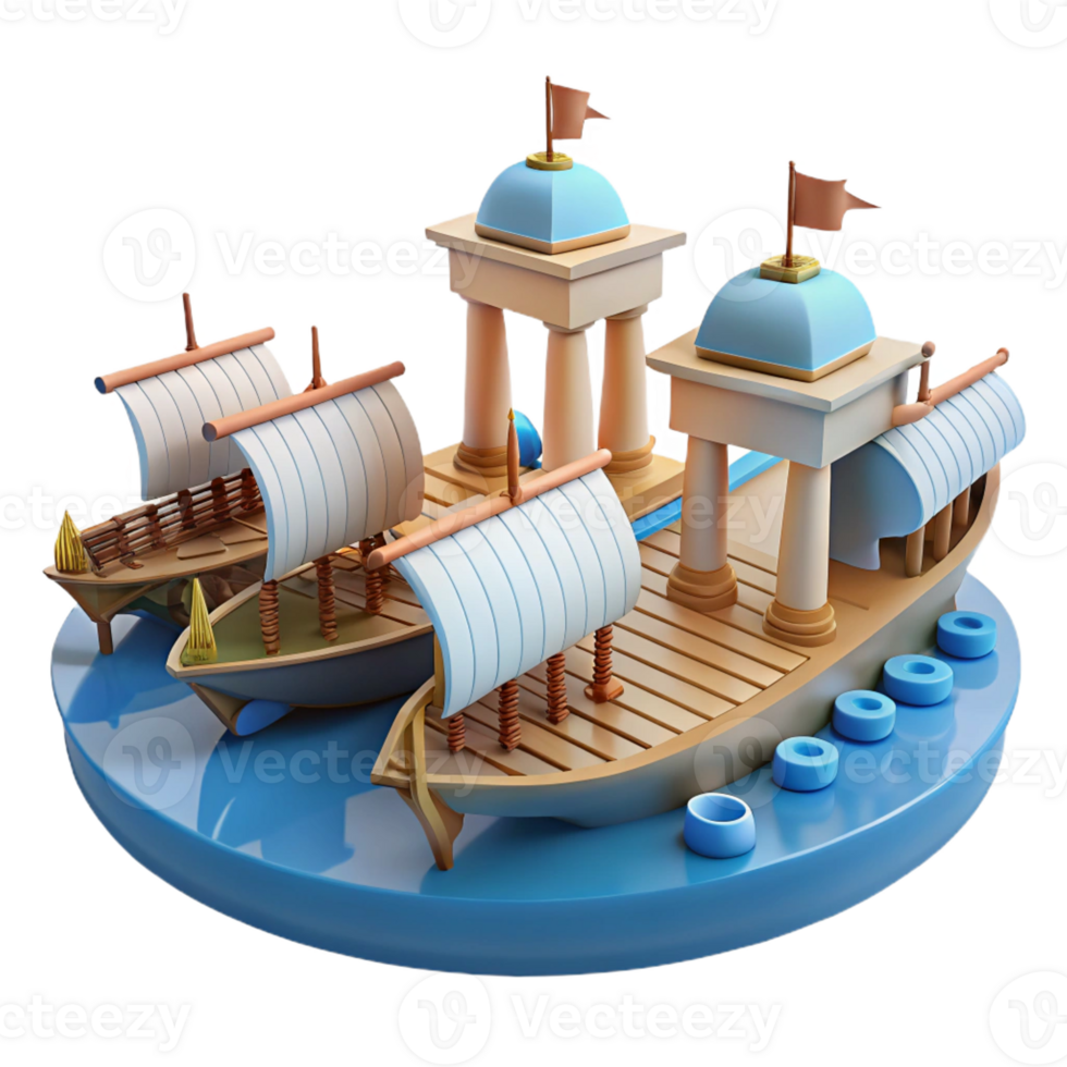 vibrant classic 3D Cartoon Ships at Harbor Illustration exclusive png