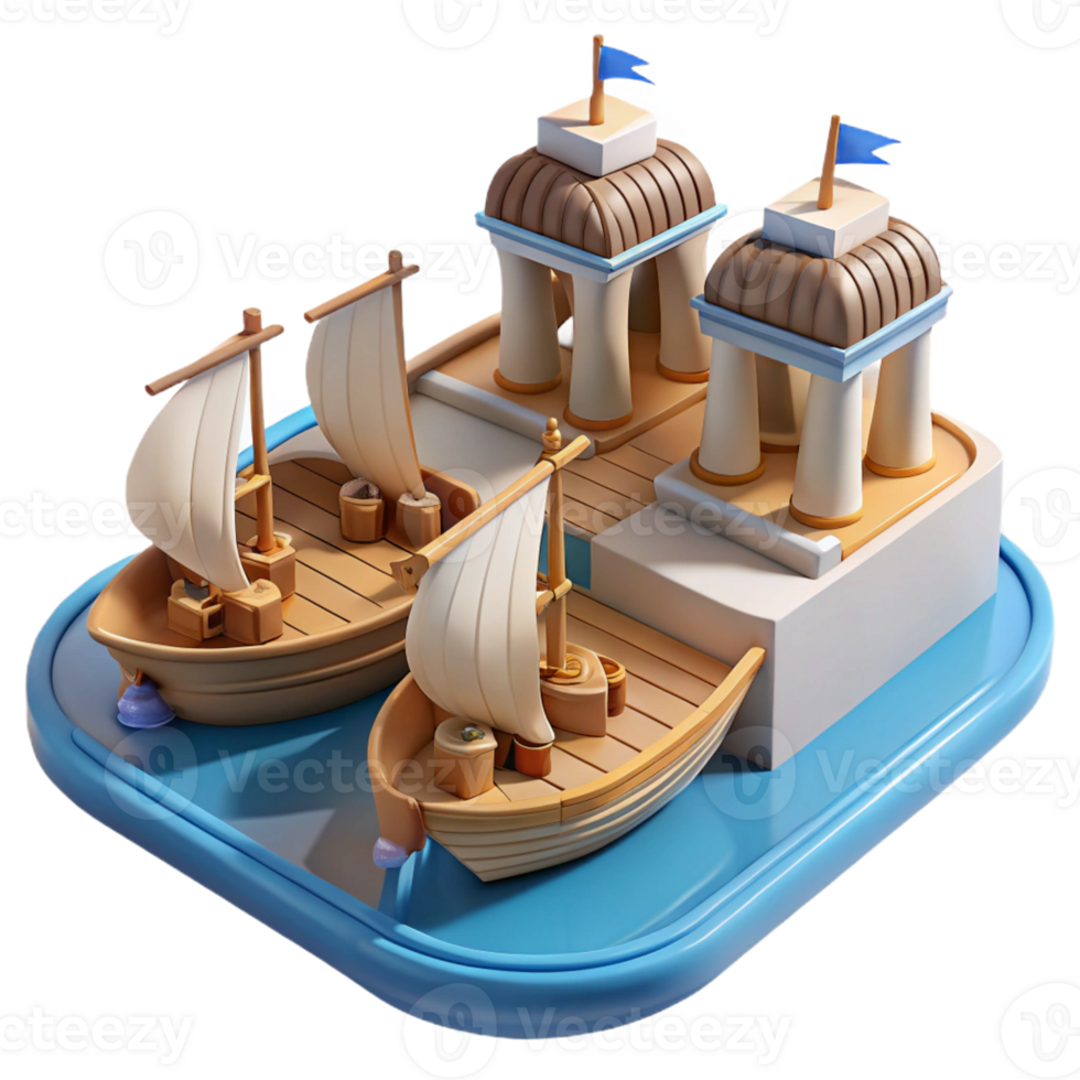 elegant modern 3D Render Cartoon Harbor with Boats authentic png
