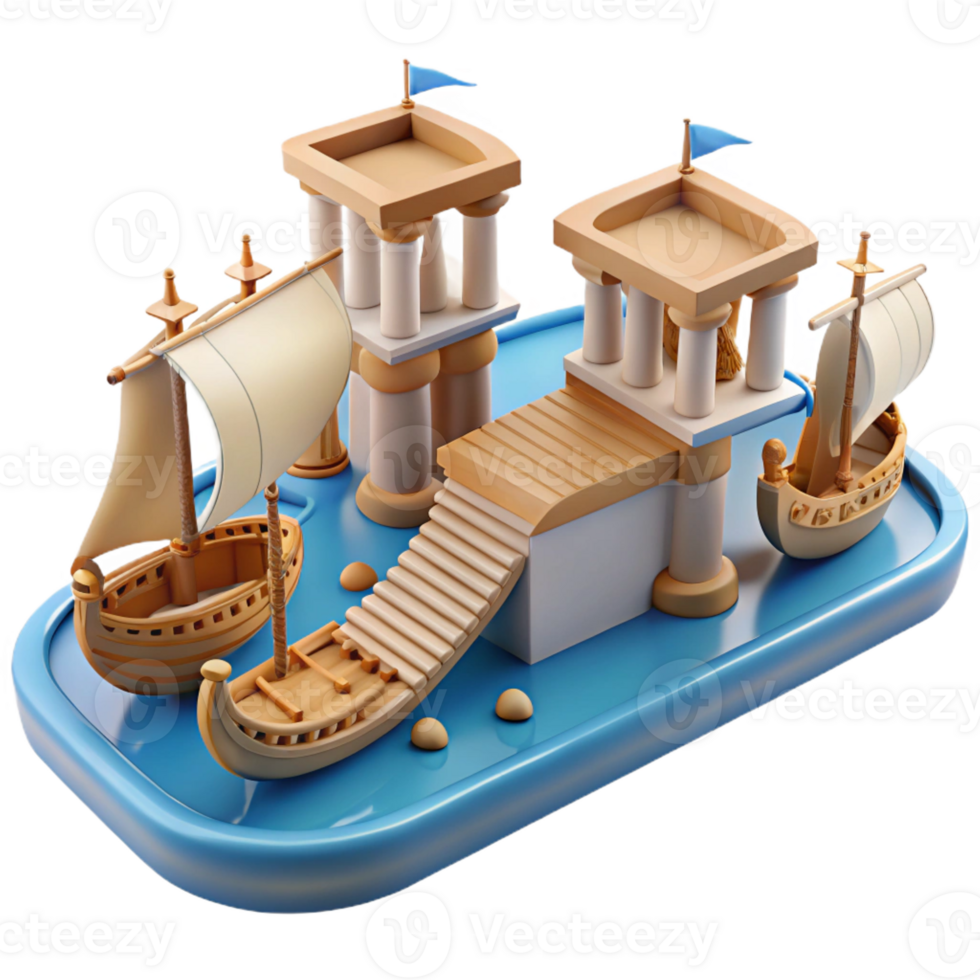 extraordinary minimalist 3D Render Cartoon Harbor Island original png