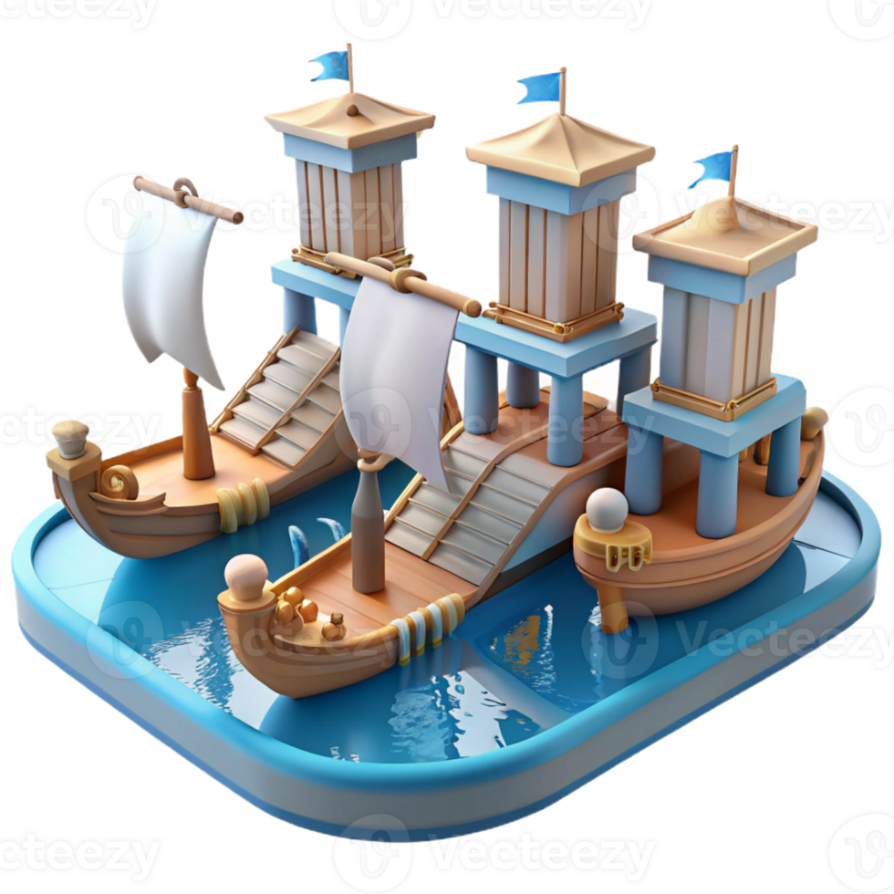 serene modern Cartoon 3D Ships Illustration original png