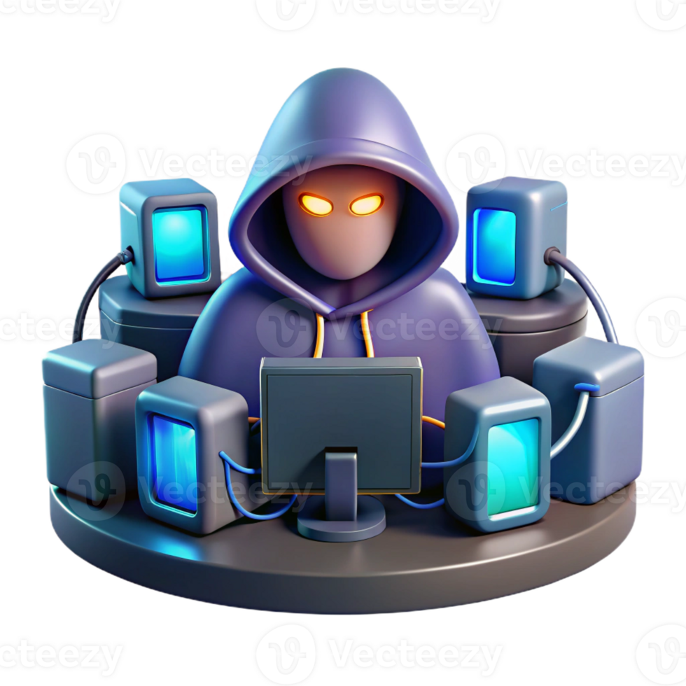 vibrant rustic 3D Illustration Hacker in Hooded Sweatshirt detailed png