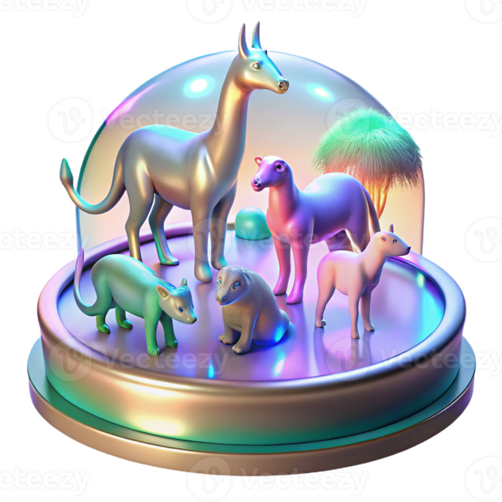 stunning minimalist Iridescent Animal Scene 3D Render high quality png