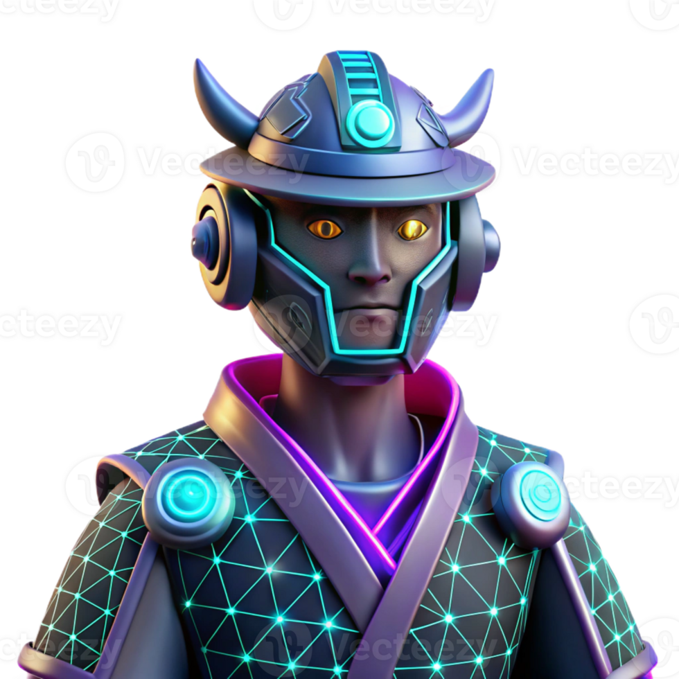 wonderful rustic Neon Samurai 3D Render high resolution png