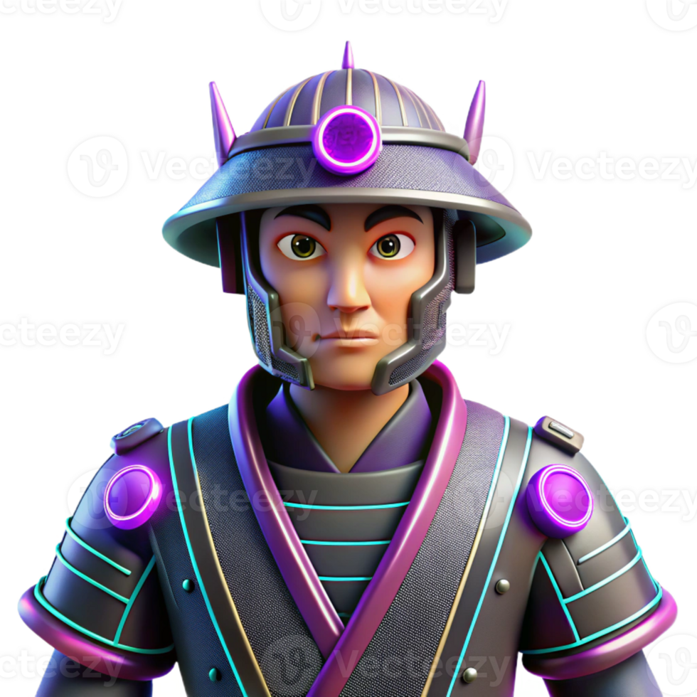 impressive classic Neon Samurai 3D Render genuine png