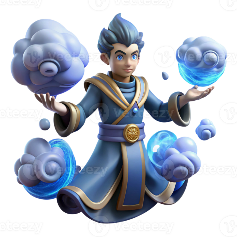 wonderful traditional 3D Render Young Wizard Magical Clouds 4K png