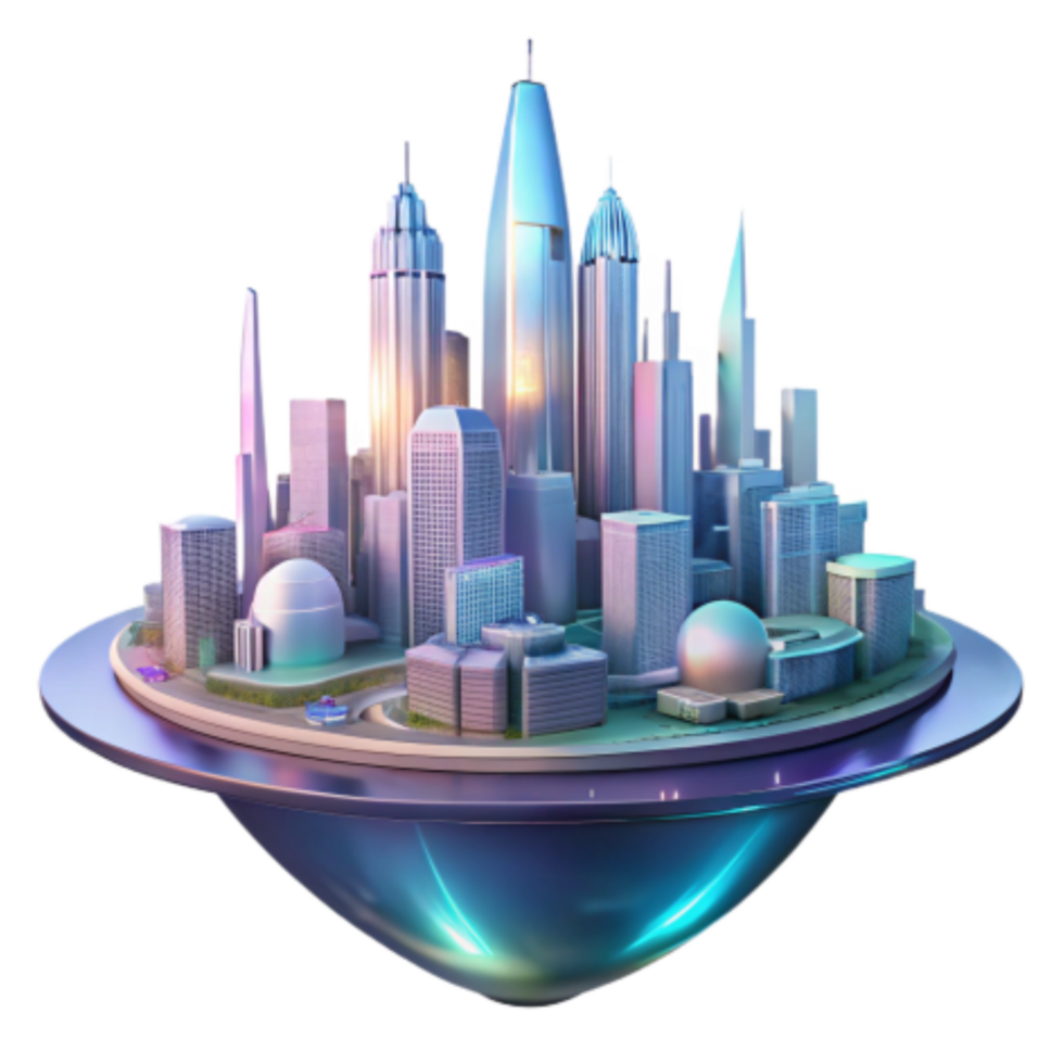 serene artistic Futuristic Cityscape A 3D Model of a Modern Metropolis authentic png