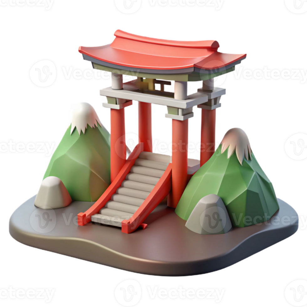 wonderful abstract 3D Render Japanese Shrine Gate with Mountains genuine png
