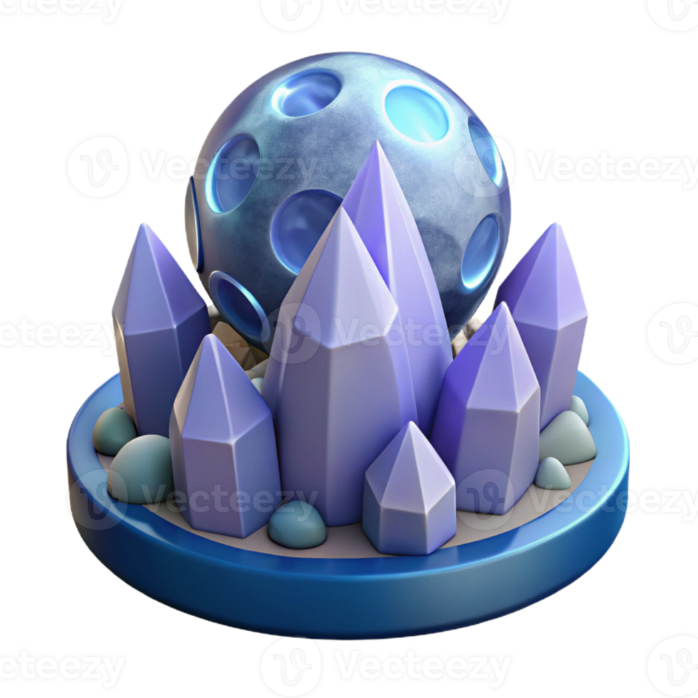 elegant classic Crystals and Moon 3D Render 4K png