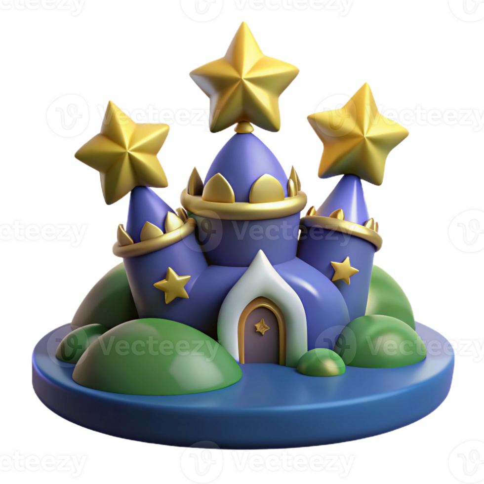 vibrant contemporary 3D Cartoon Castle Illustration, Magical Starry Kingdom high quality png