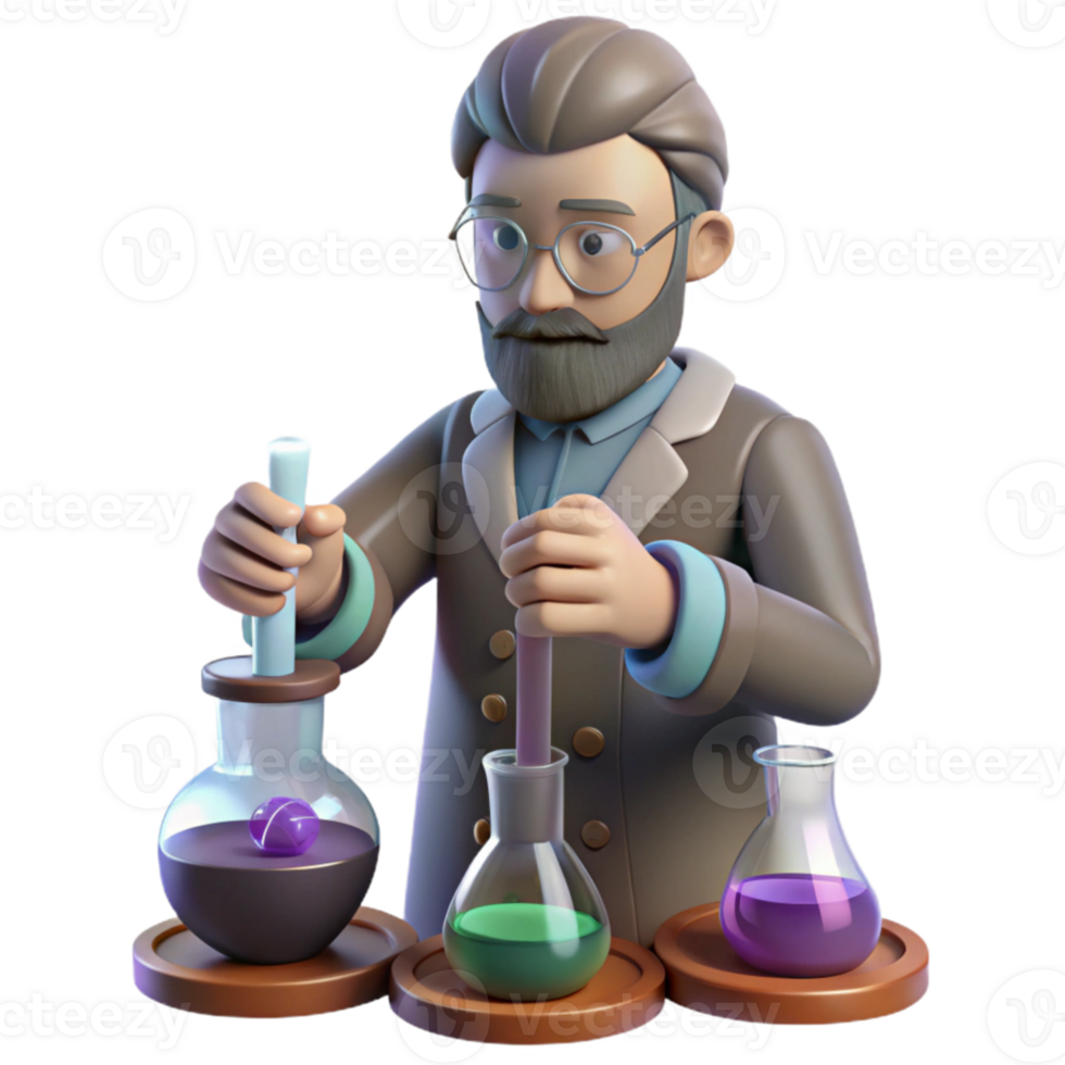 elegant minimalist 3D Cartoon Scientist Conducting Experiment authentic png
