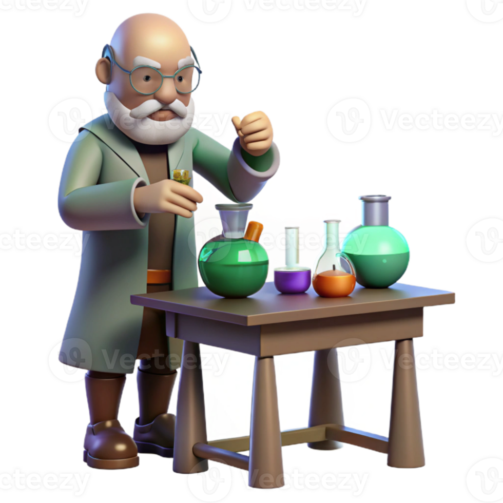 dramatic creative 3D Illustration Scientist in Lab detailed png