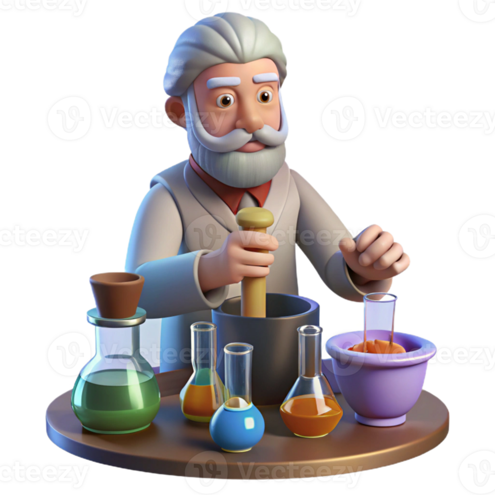 beautiful contemporary 3D Cartoon Scientist in Lab high resolution png