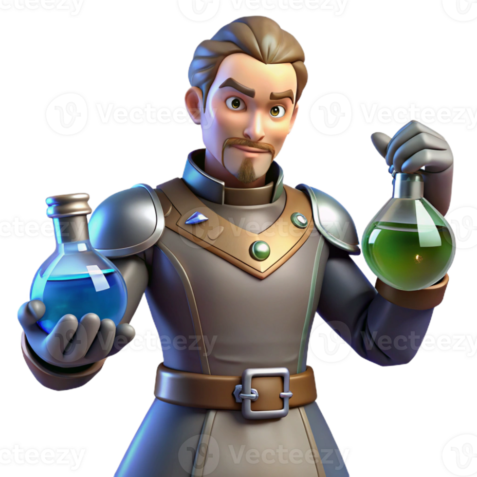 dramatic vintage 3D Alchemist Cartoon Character Illustration original png