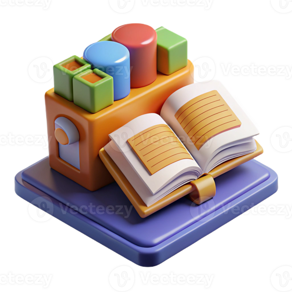 beautiful traditional 3D Render Colorful Book and Blocks Illustration high quality png