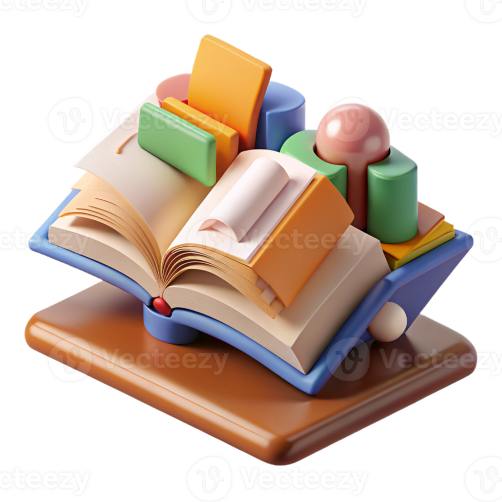 impressive rustic 3D Book Illustration Colorful Shapes Education high resolution png