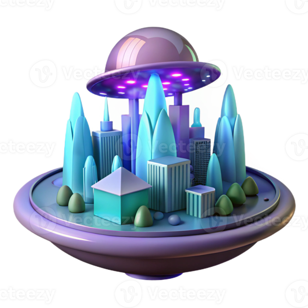 impressive traditional 3D Cityscape Under UFO Illustration 4K png