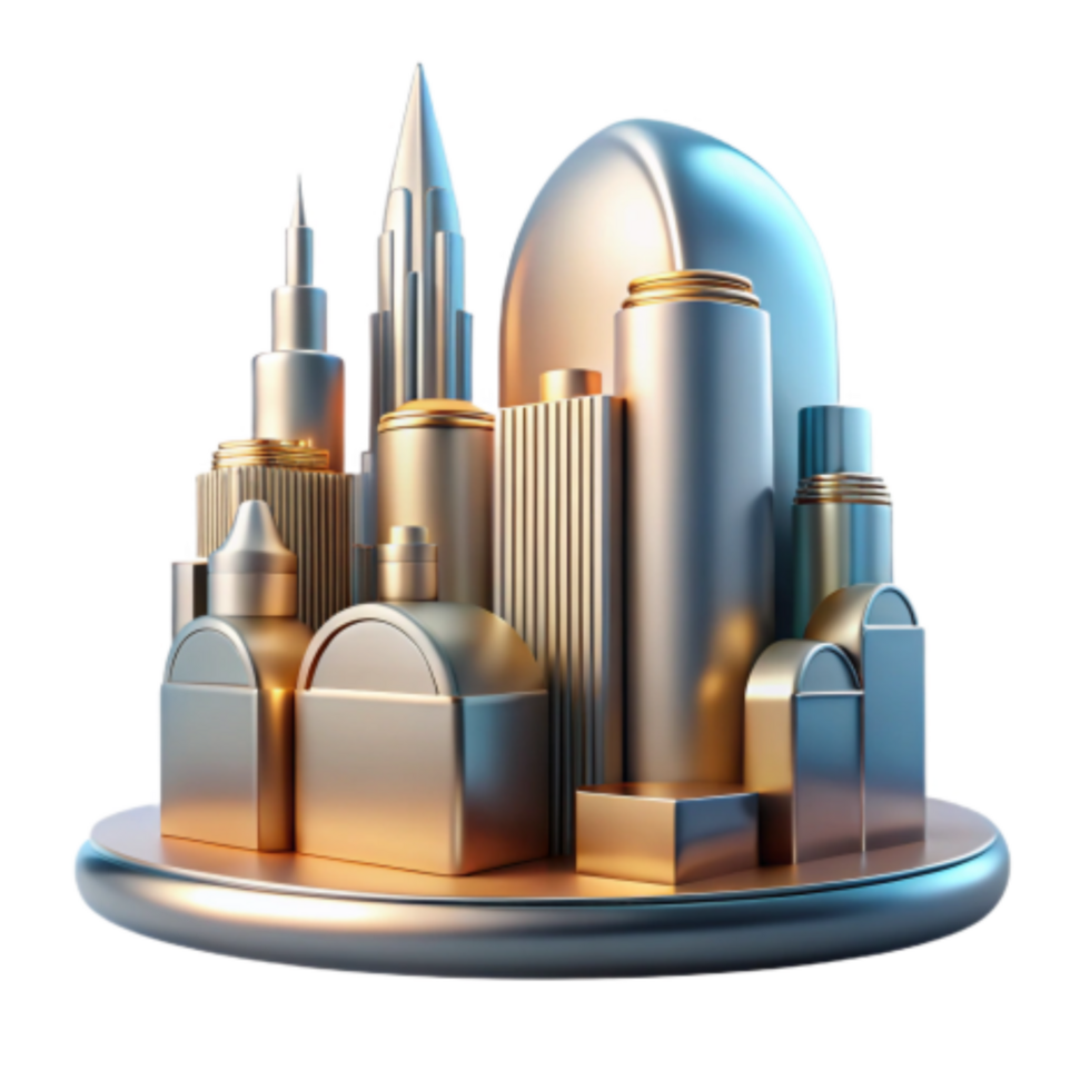 elegant creative Metallic Cityscape Abstract Architectural 3D Render authentic png