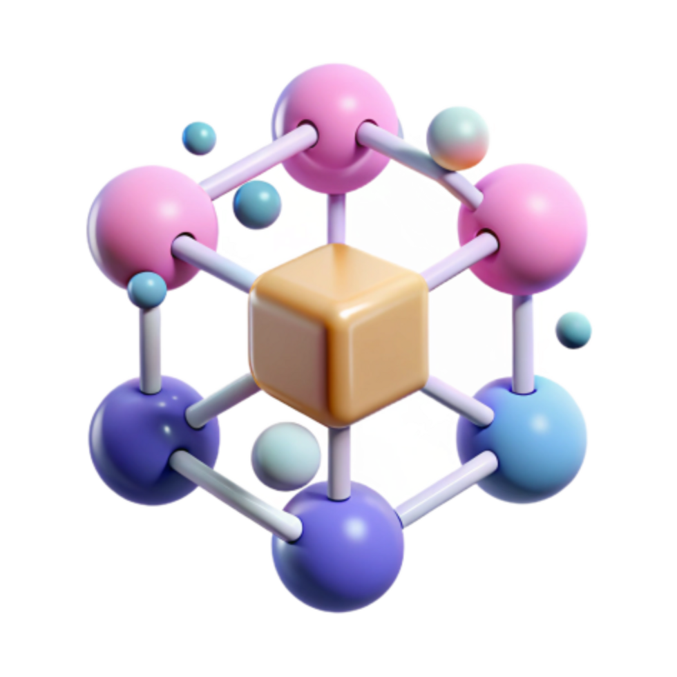 dramatic traditional Abstract 3D Molecular Structure Colorful Sphere and Cube Network 4K png
