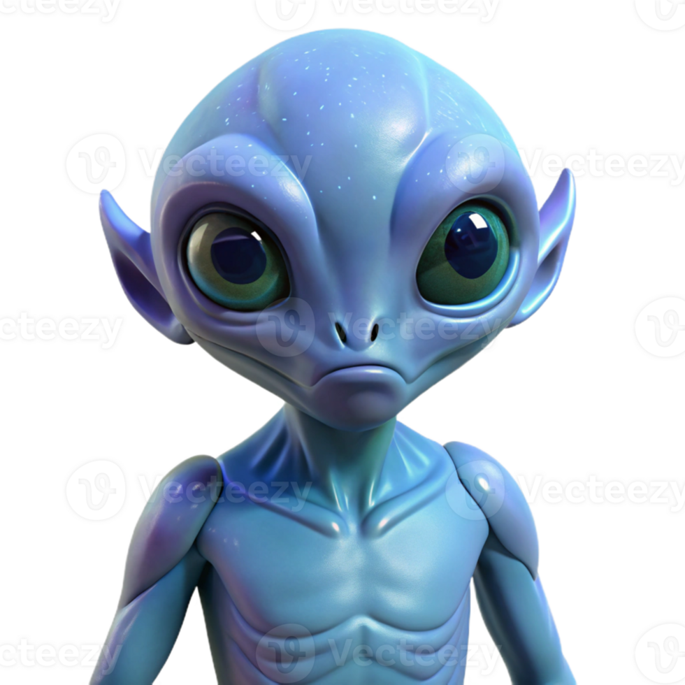 dramatic minimalist 3D Render of a Cute Blue Alien professional png