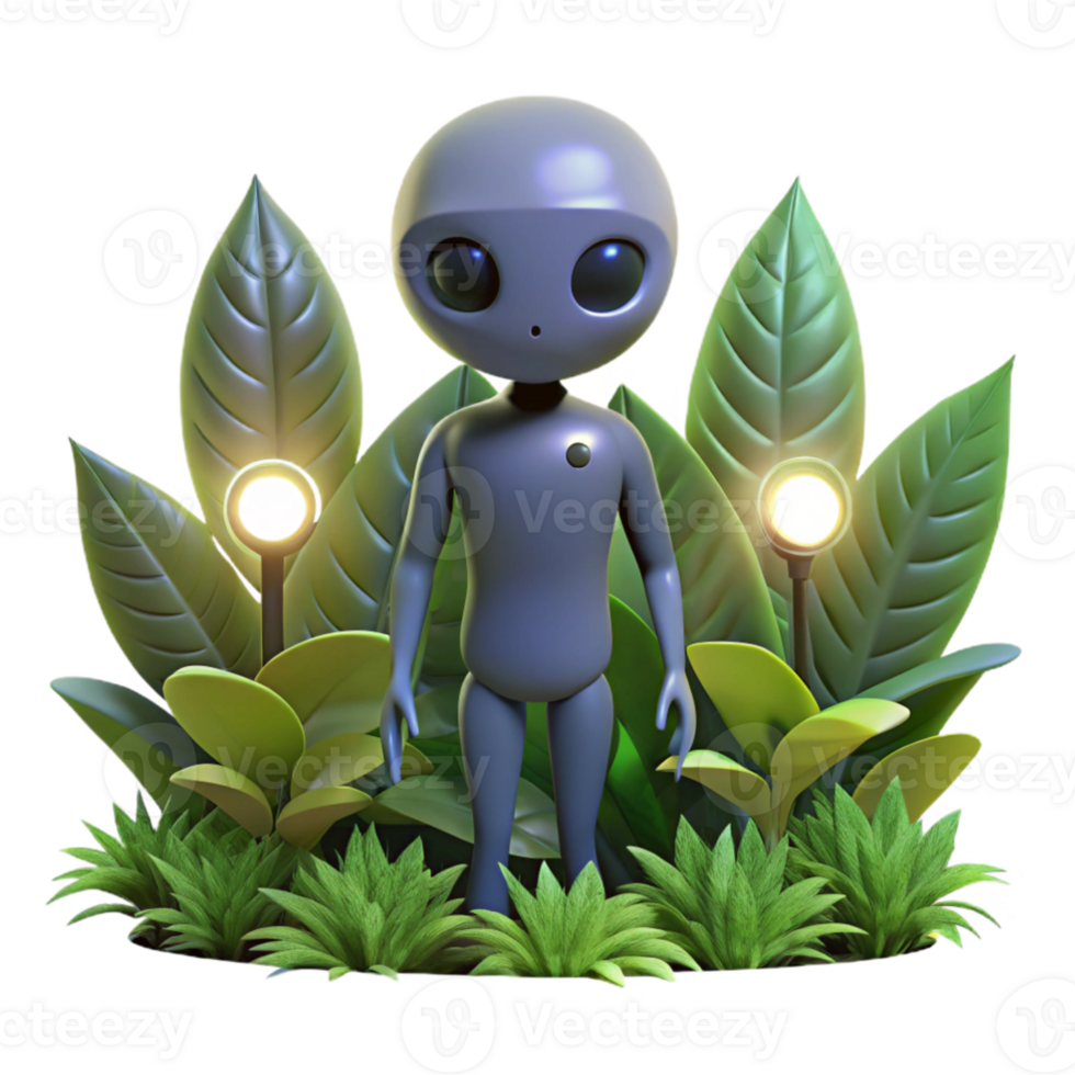 extraordinary modern 3D Render Alien in Lush Greenery original png