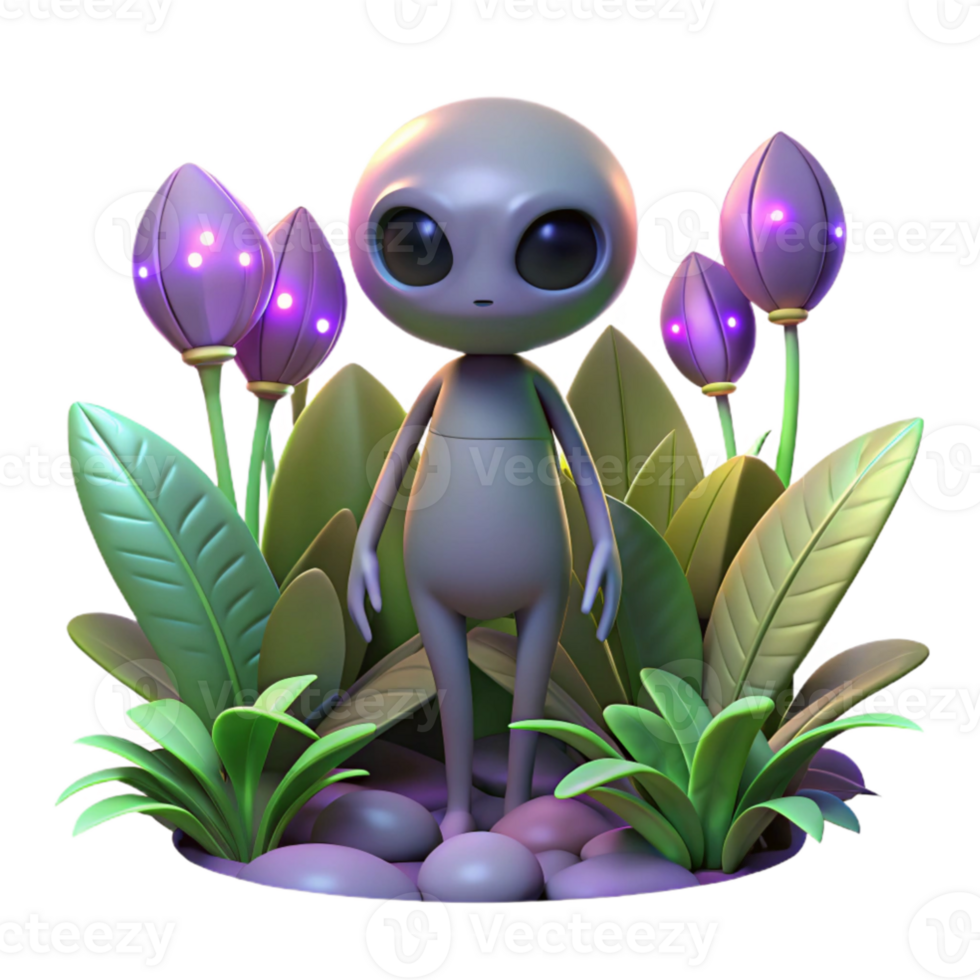 stunning traditional 3D Render Alien in Glowing Flora premium png