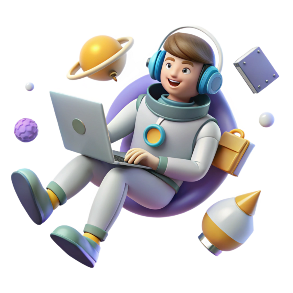 wonderful traditional Astronaut Studying on Laptop in Space authentic png