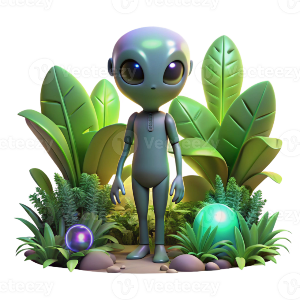 stunning artistic Cute Alien in Lush 3D Scene original png