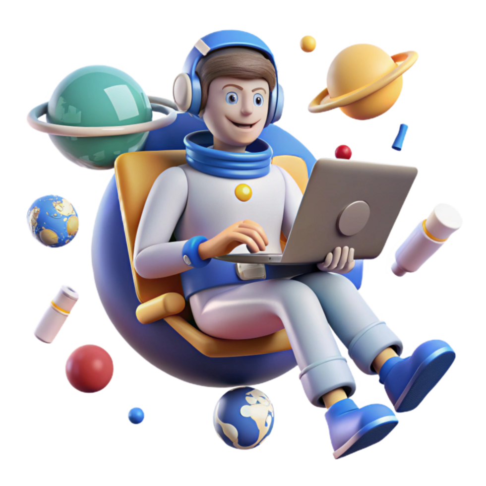 serene contemporary Astronaut Working on Laptop in Space genuine png