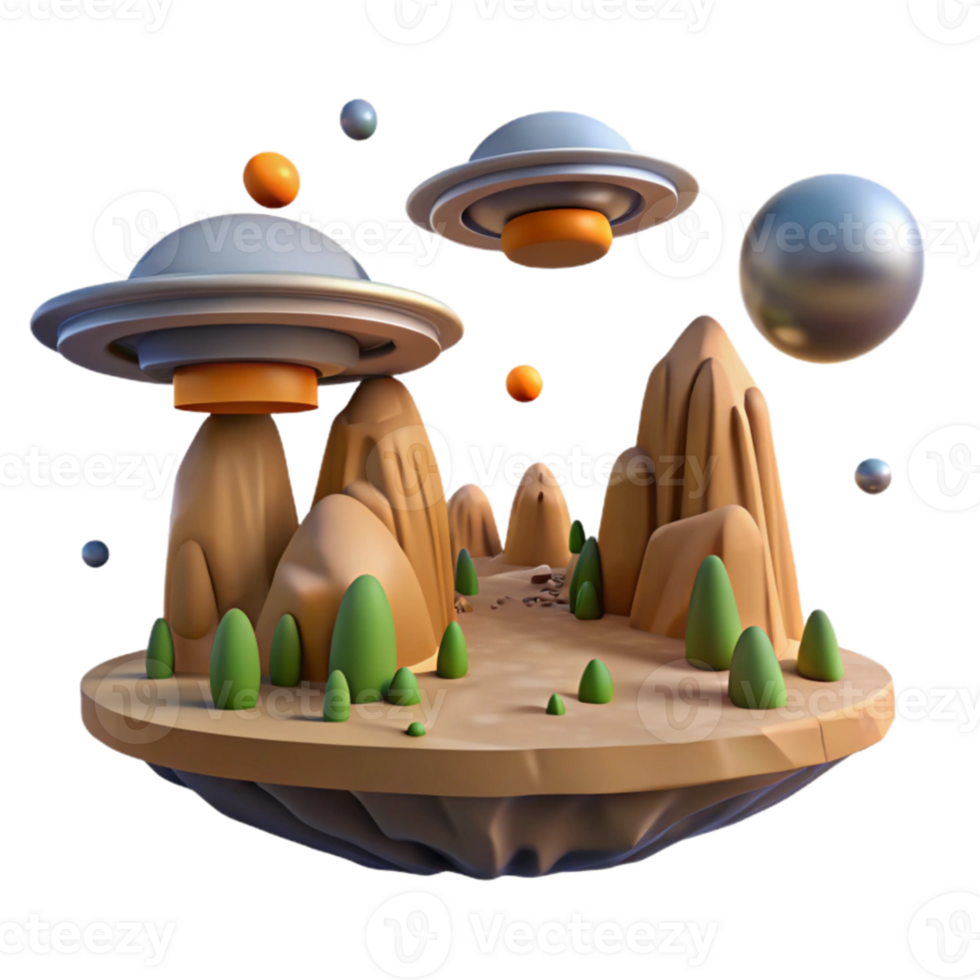 vibrant rustic Alien Landscape 3D Illustration 4K png