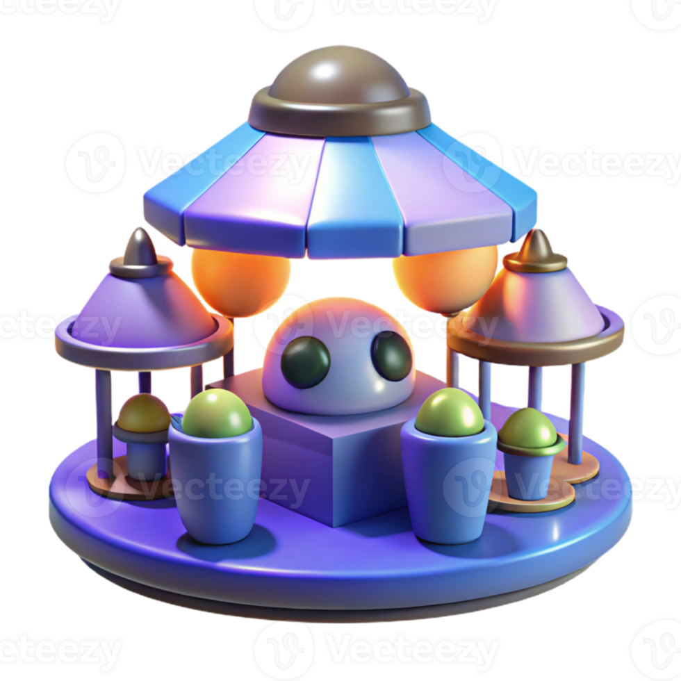 serene modern Whimsical 3D Render of a Cartoon Carousel professional png