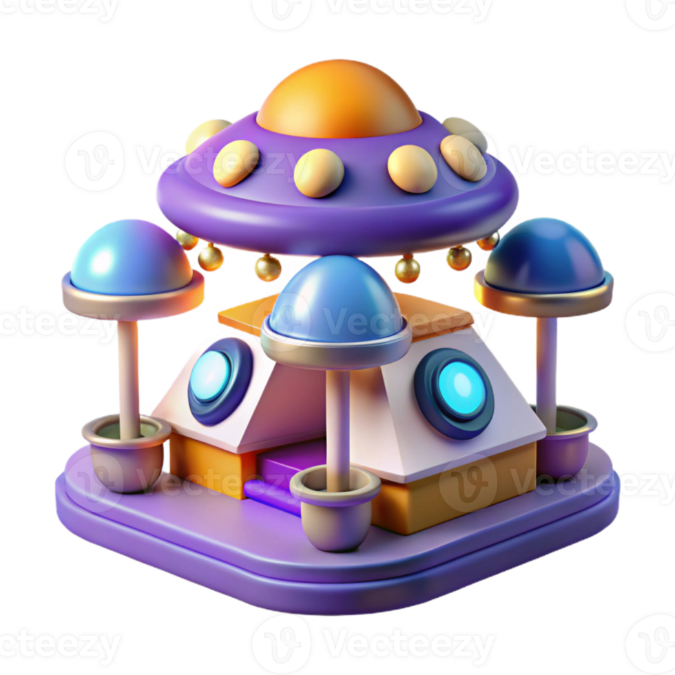 elegant contemporary 3D Render Cartoon UFO Mushroom House high resolution png