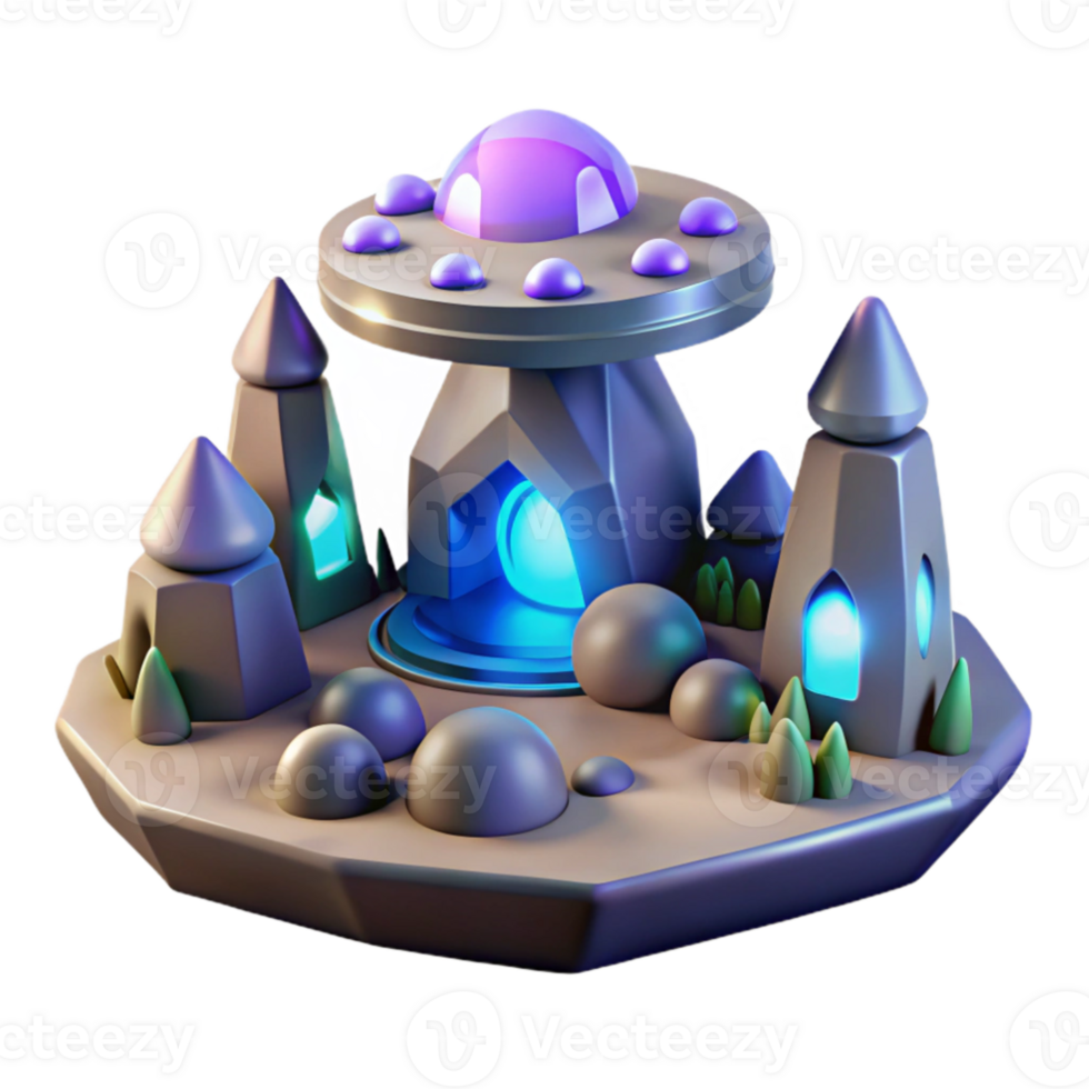 beautiful artistic Alien Spaceship Landing Fantasy 3D Render high quality png