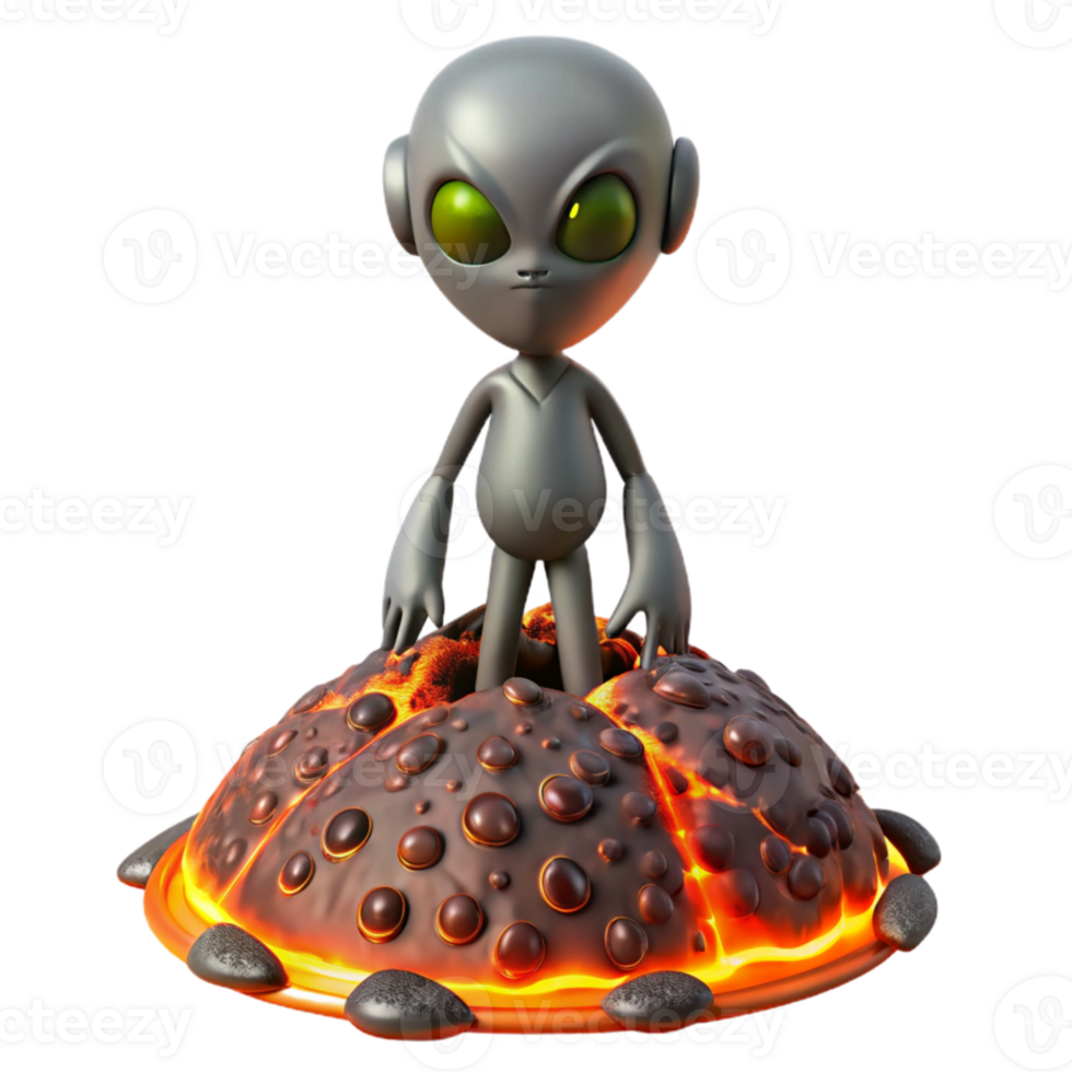 vibrant rustic 3D Render Cartoon Alien on Lava Planet high quality png