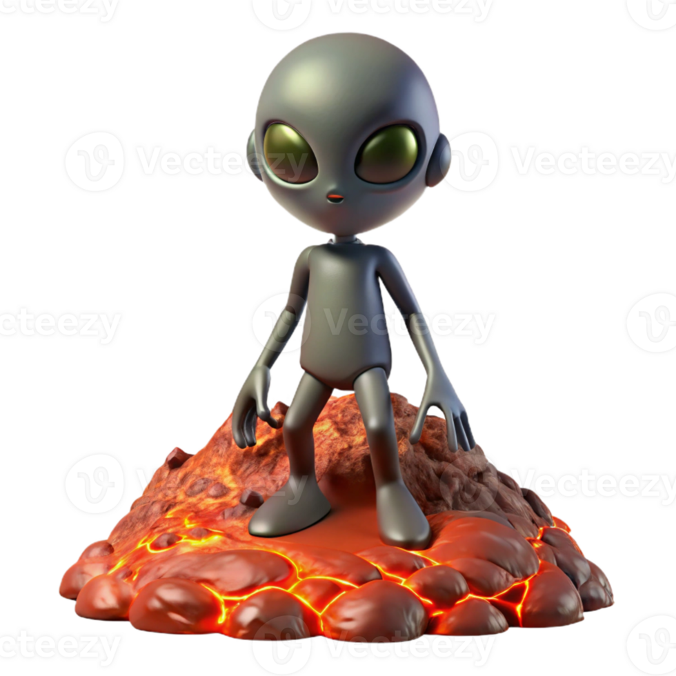wonderful modern 3D Render Cartoon Alien on Lava Rock 4K png