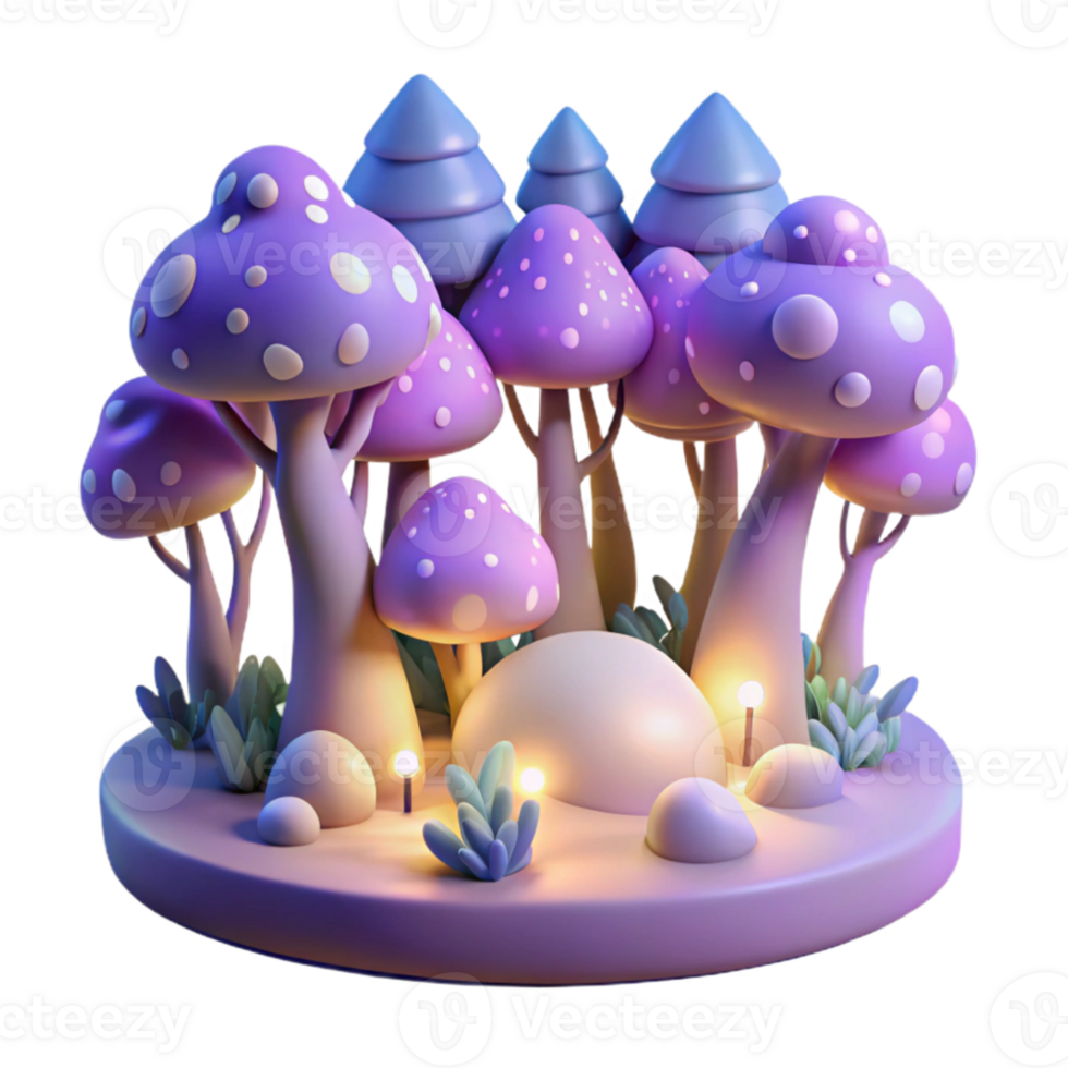 dramatic vintage Enchanted 3D Mushroom Forest Illustration professional png