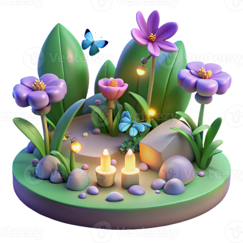serene artistic Enchanted 3D Garden Illustration detailed png