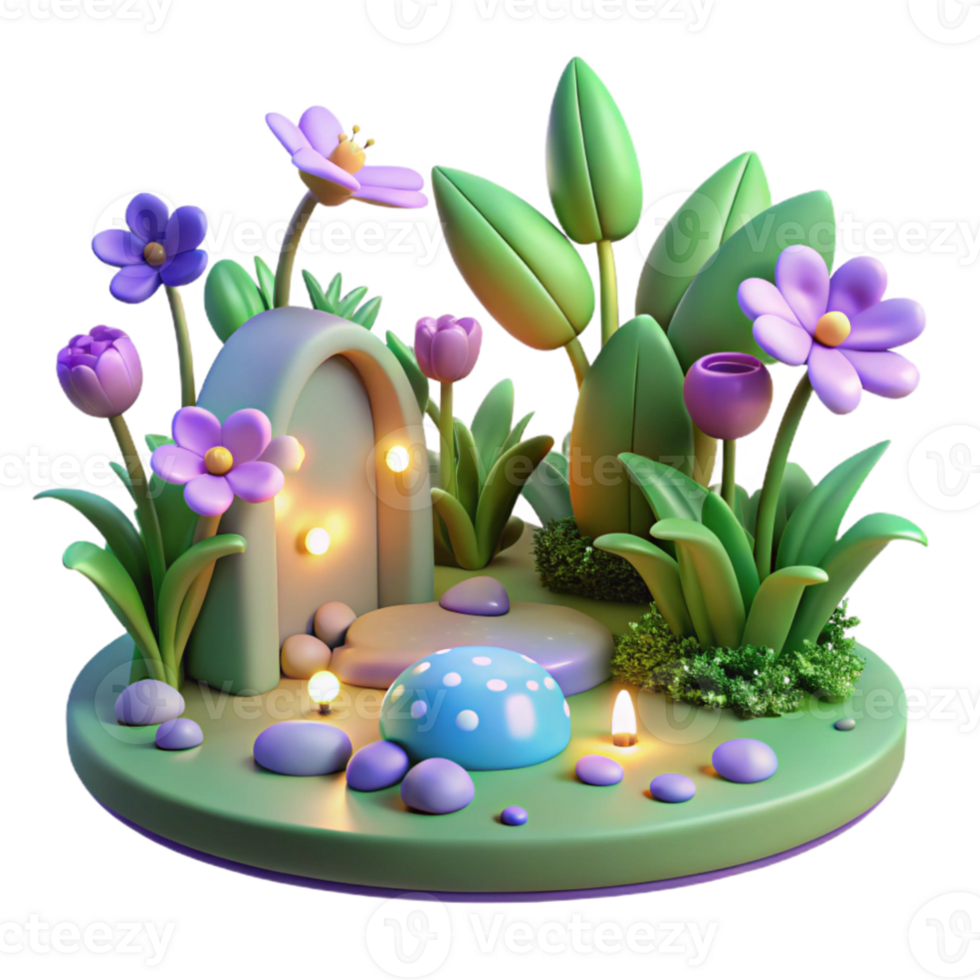 elegant minimalist Enchanted 3D Garden Illustration authentic png