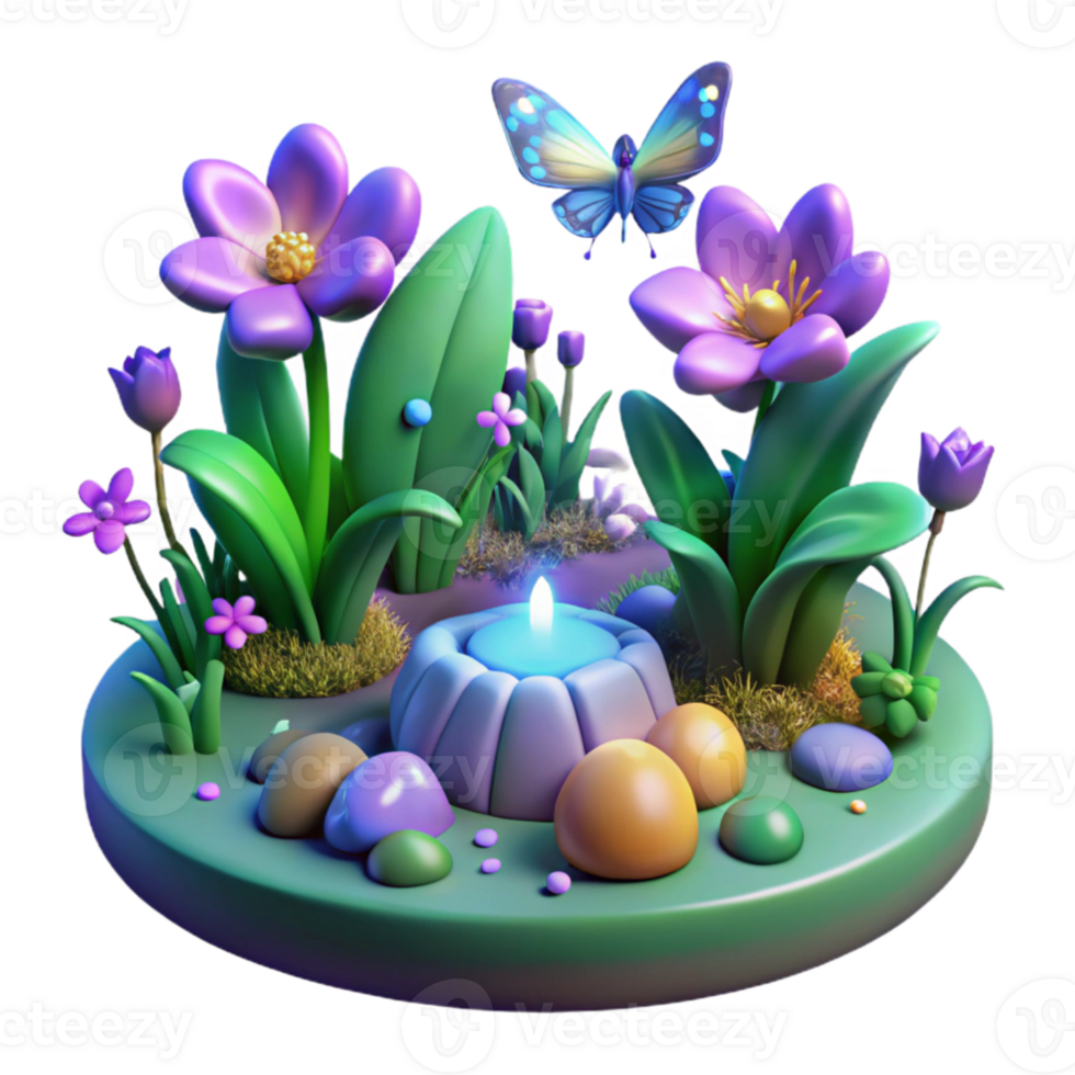 magnificent traditional 3D Render Enchanted Garden Scene with Butterfly authentic png